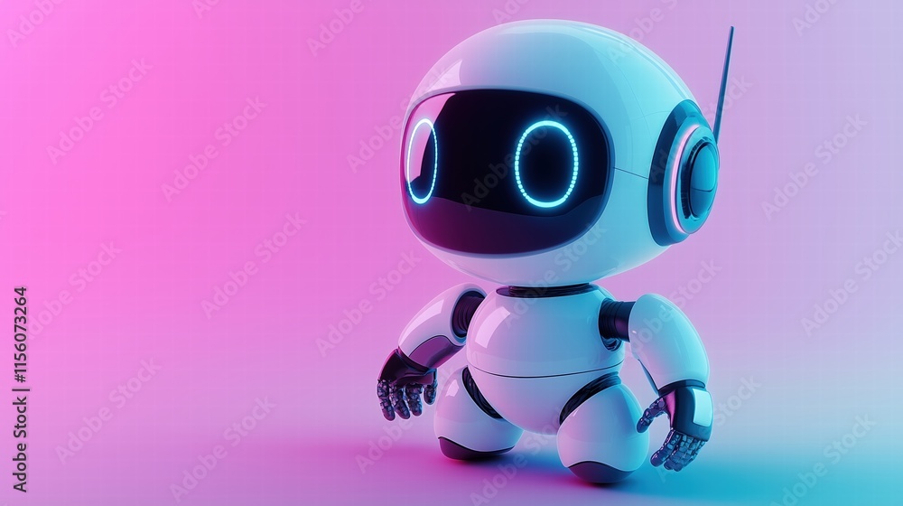 3D render of a futuristic white robot with glowing blue eyes on a pink gradient background. ai technology 3D render of a futuristic white robot with glowing blue eyes on a pink gradient background. ai technology