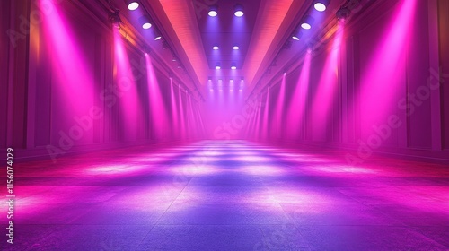 Wallpaper Mural Vibrant Neon Stage with Colorful Lighting Effects Casting Shadows in a Spacious Venue Ideal for Concerts, Events, and Dance Parties Creating an Energetic Atmosphere Torontodigital.ca
