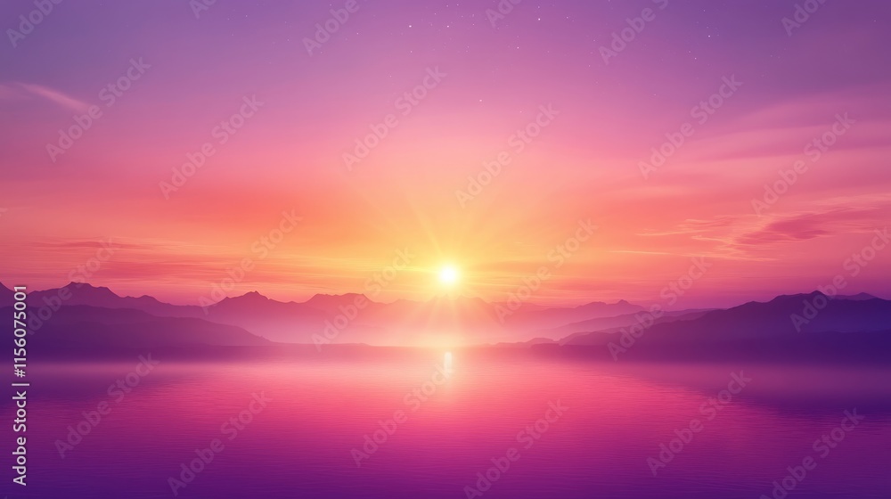 Fototapeta premium Vibrant sunset over tranquil mountain lake scene