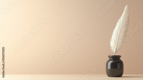 Wallpaper Mural White feather in black inkwell on beige background, 3D render. Classic writing tool. Torontodigital.ca