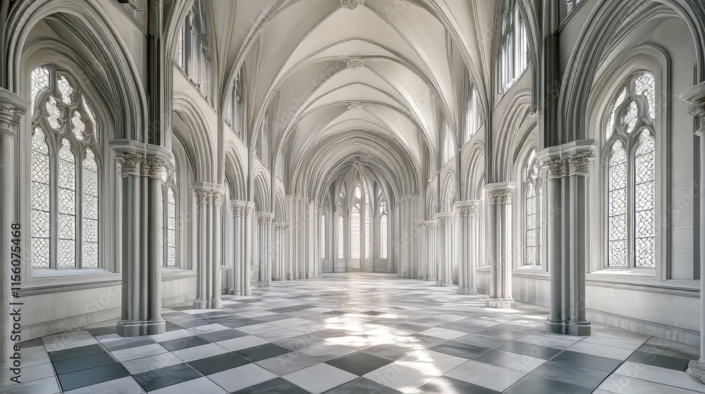 Grand hall with arched windows Grand hall with arched windows
