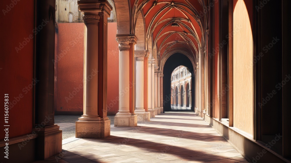 Fototapeta premium Sunlit colonnade, architectural detail