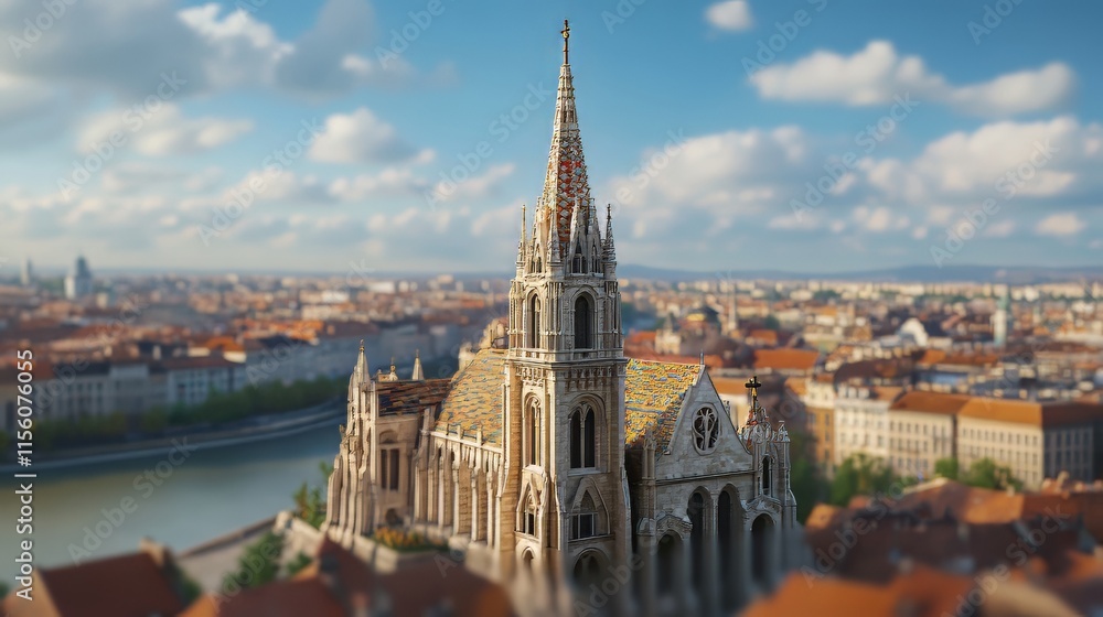 Fototapeta premium Church Spire Over Cityscape