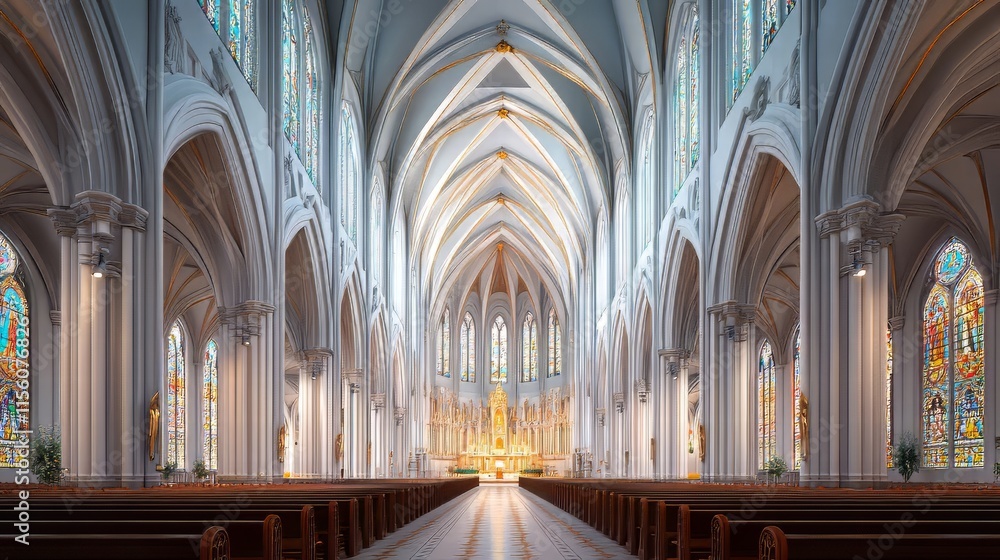 Fototapeta premium Grand cathedral interior, serene light