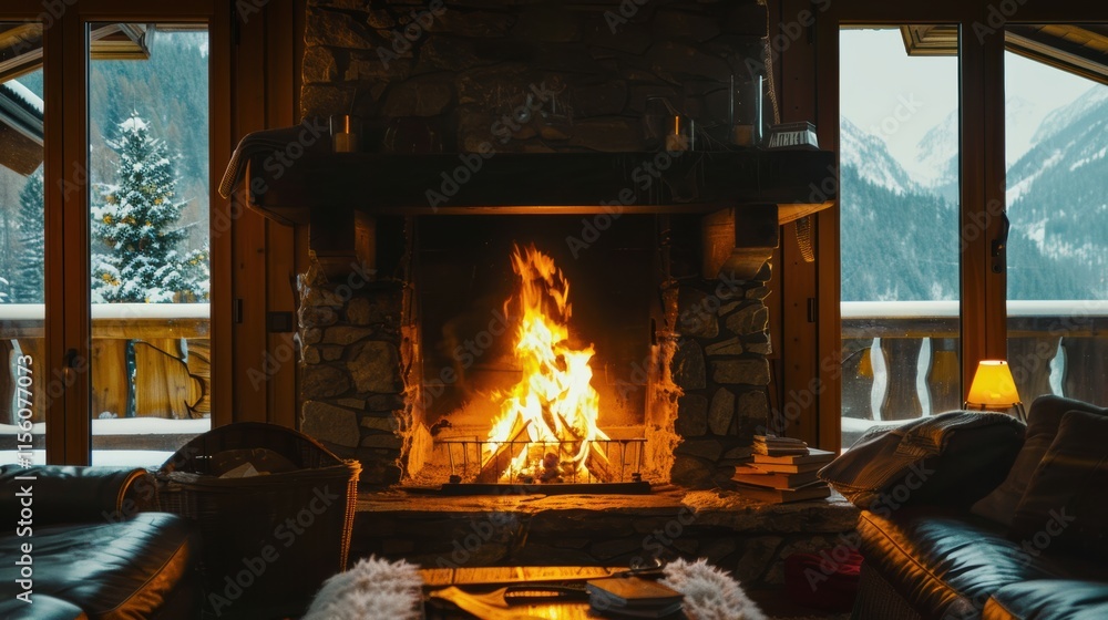 A glowing hearth with soft orange light, perfect for cozy winter evenings A glowing hearth with soft orange light, perfect for cozy winter evenings