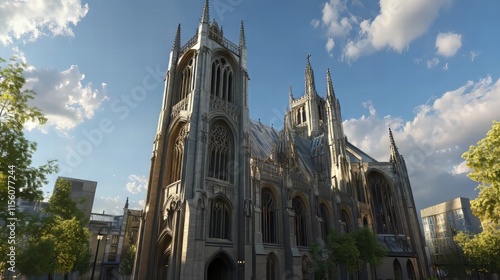 Gothic cathedral under a blue sky