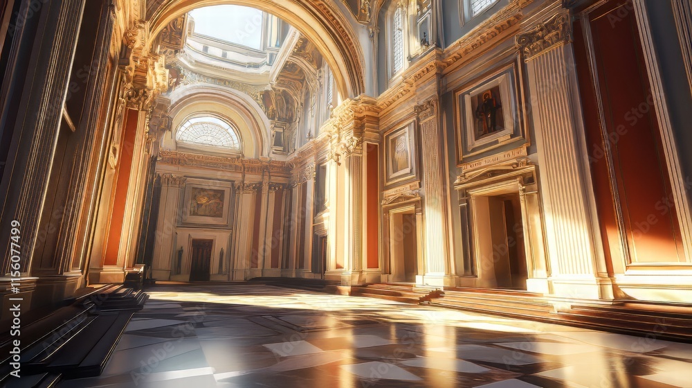 Sunlit grand hall interior architecture Sunlit grand hall interior architecture