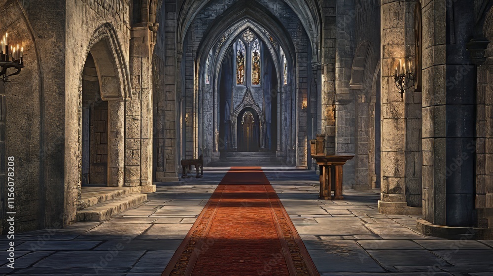 Fototapeta premium Grand cathedral interior, red carpet