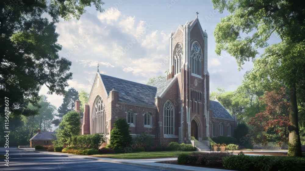 Naklejka premium Brick church on a sunny day