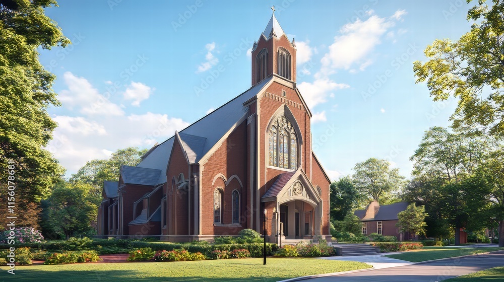 Fototapeta premium Brick church on a sunny day