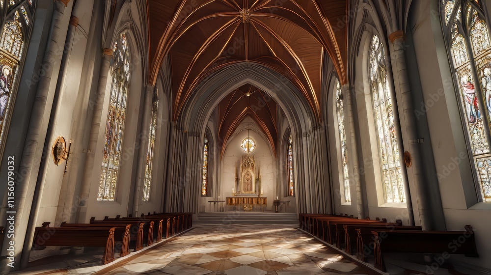 Obraz premium Serene chapel interior with stained glass