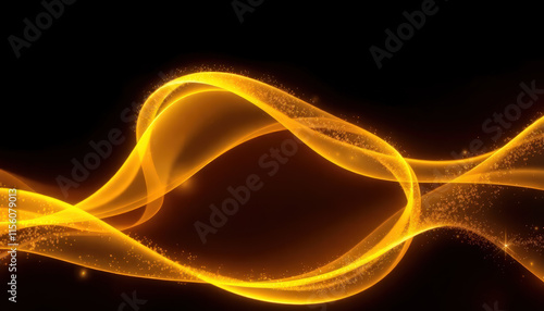 A flowing golden light wave on a black background, featuring dynamic motion and sparkling details for a modern design.