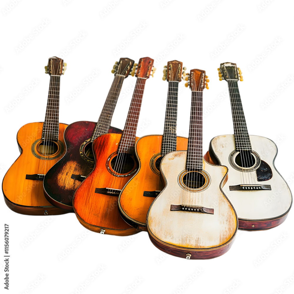 Obraz premium Vintage Acoustic Guitars Collection Musical Instruments Wood Strings Music Folk Coun