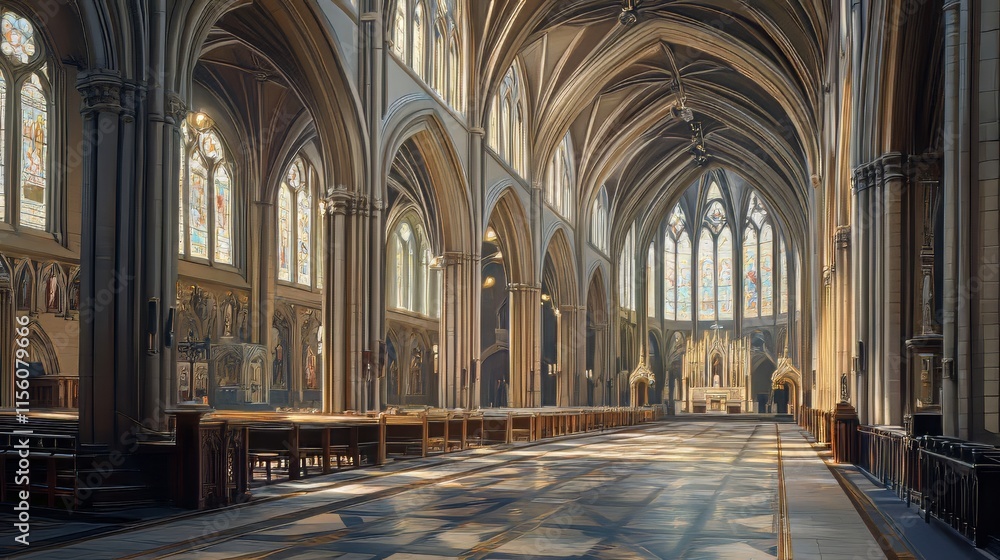 Obraz premium Sunlit cathedral interior, peaceful.