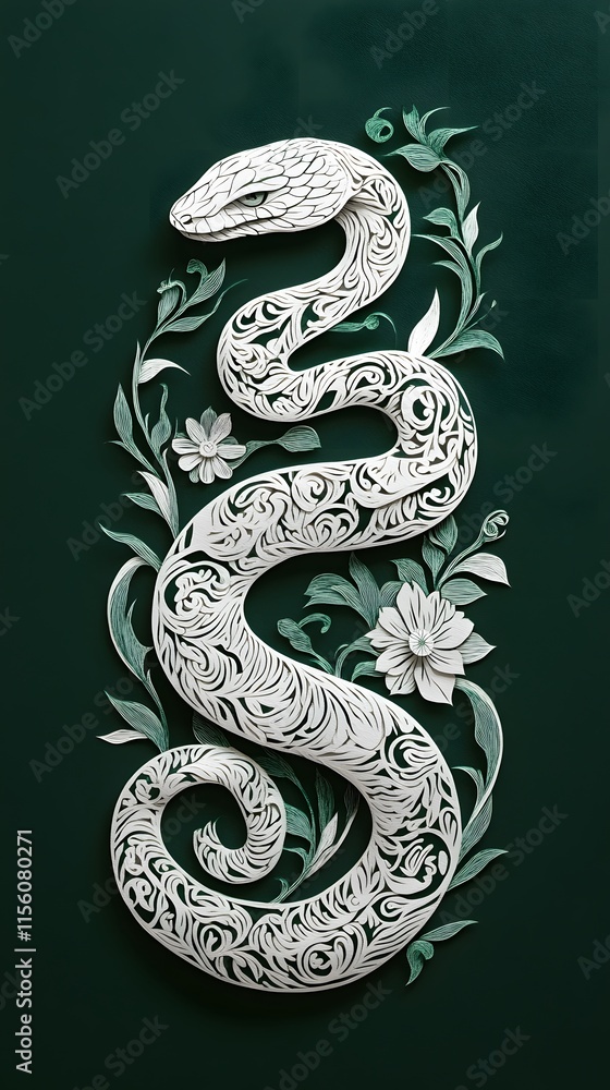 Obraz premium Snake, Paper Cut Art, Abstract Image, Texture, Pattern Background, Wallpaper, Cover and Screen for Smartphone, PC, Laptop, 9:16 and 16:9 Format