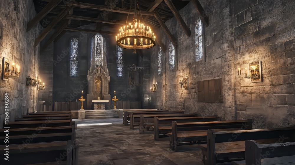 Fototapeta premium Ancient church interior, stone walls