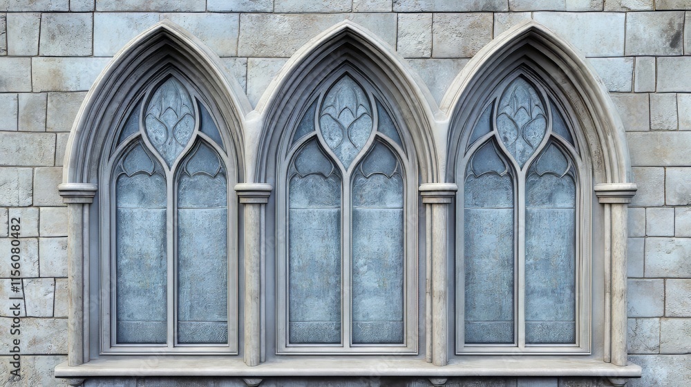 Naklejka premium Gothic arched windows on stone wall
