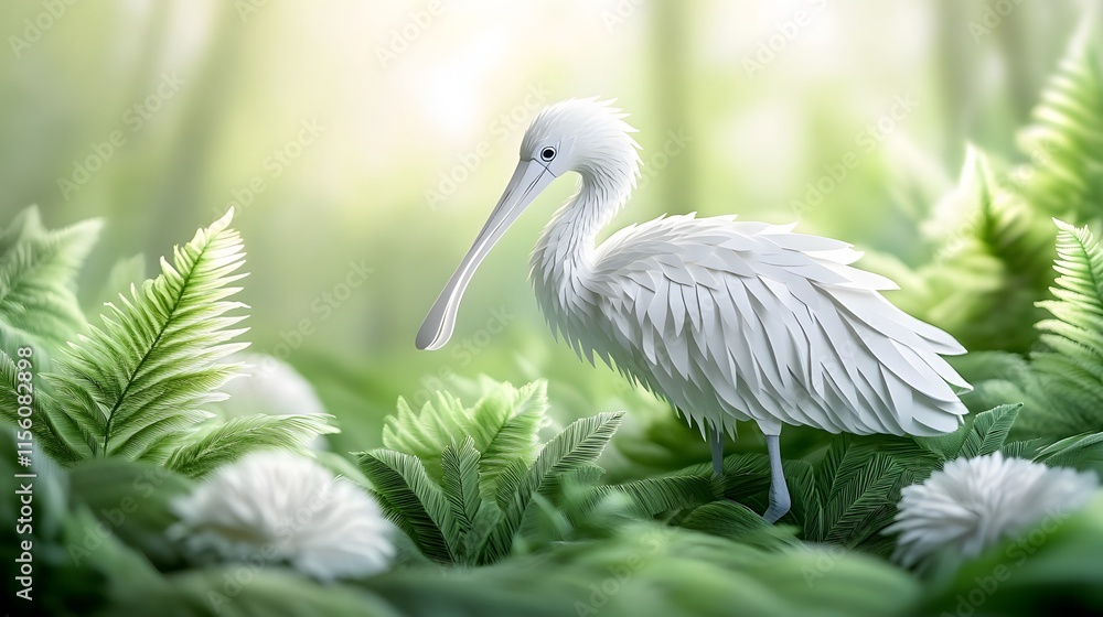 Fototapeta premium Spoonbill Bird, Paper Cut Art, Abstract Image, Texture, Pattern Background, Wallpaper, Cover and Screen for Smartphone, PC, Laptop, 9:16 and 16:9 Format