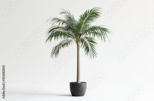 Single potted palm tree on white background. photo