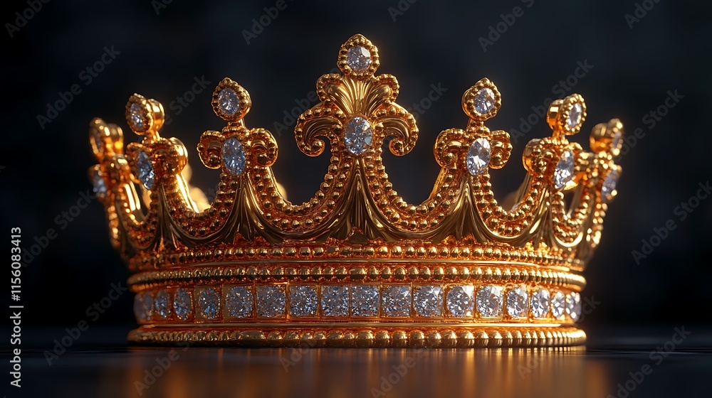 Obraz premium Elegant golden crown shines brilliantly with diamonds on a glittering background