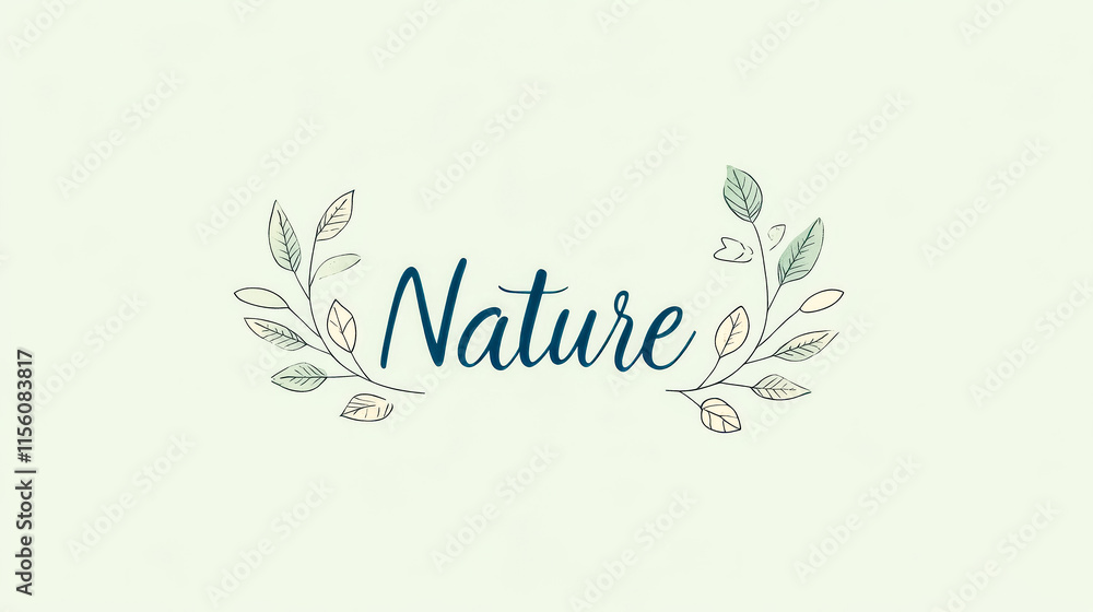 Nature handwritten logo with leafy motif and pastel colors Nature handwritten logo with leafy motif and pastel colors