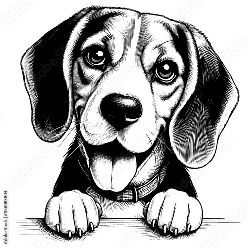 Hand drawn cute peeking Beagle portrait, vector sketch isolated on white background, SVG vector