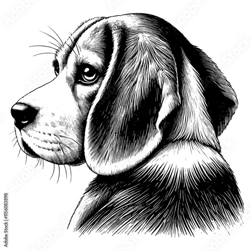 Hand drawn cute Beagle portrait, vector sketch isolated on white background, SVG vector