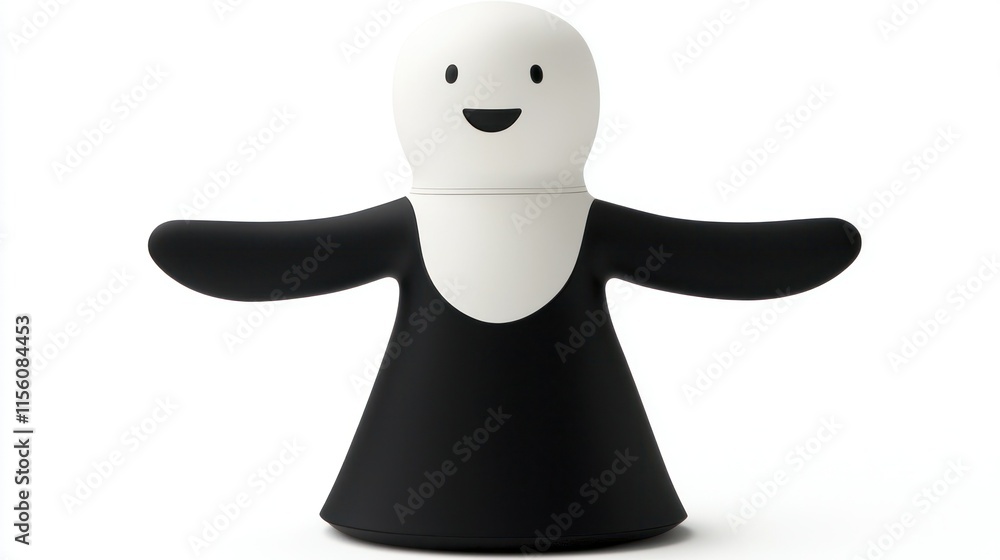 Fototapeta premium Happy black and white figurine with outstretched arms, isolated on white background.
