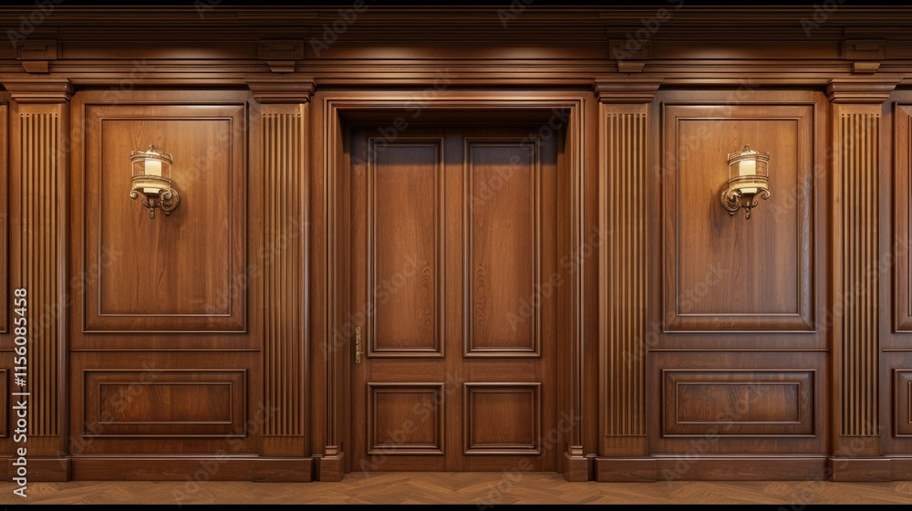 Fototapeta premium Classic Wood Paneling: Exquisite Craftsmanship for Elegant Interiors