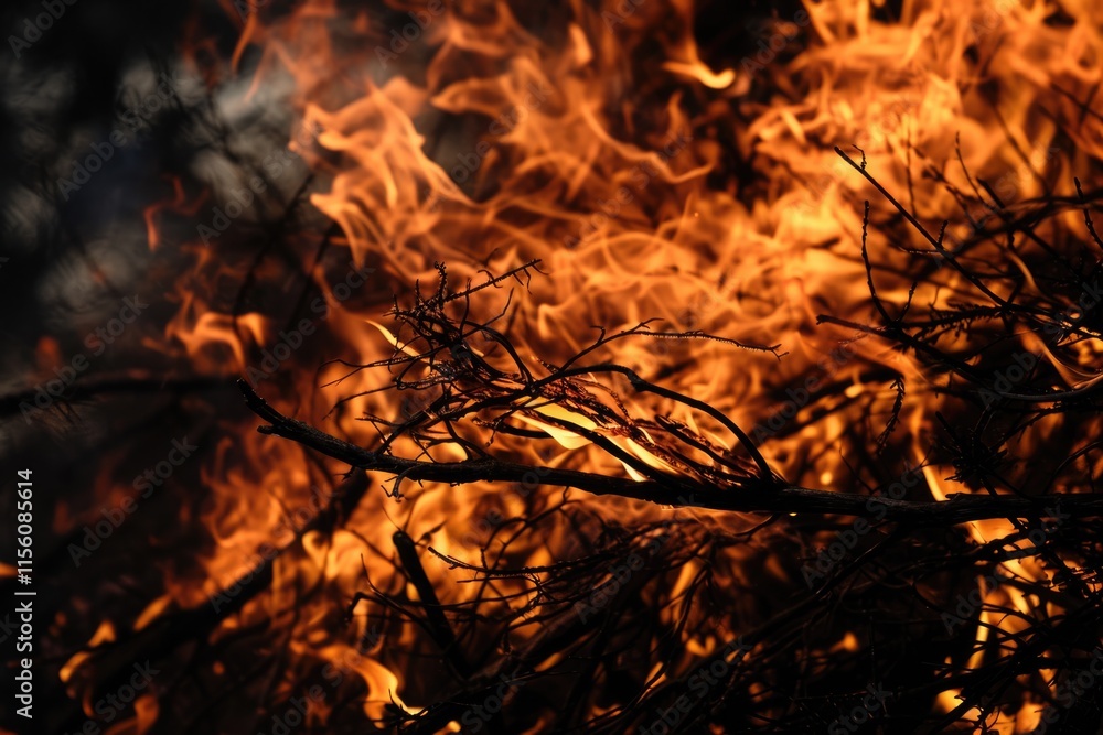 Closeup of Brushfire Blaze - Danger and Destruction in the Dark Forest Closeup of Brushfire Blaze - Danger and Destruction in the Dark Forest