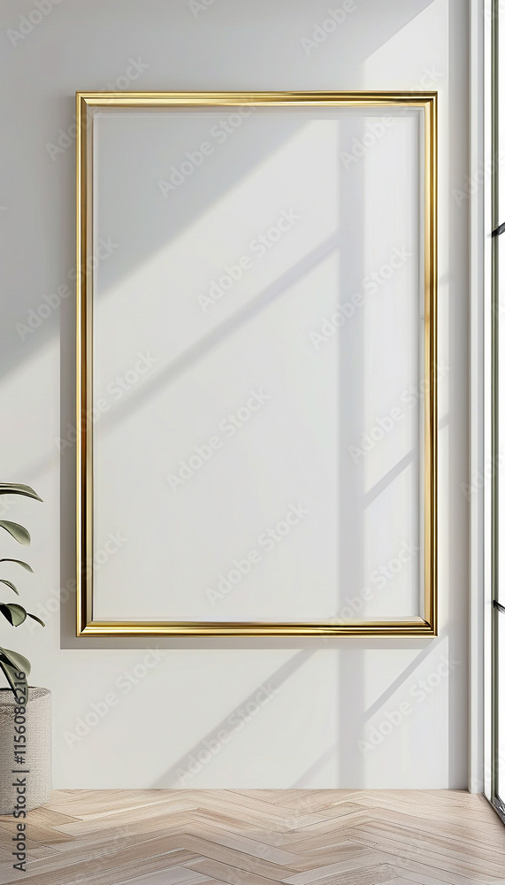 Bright interior with sunlight casting shadows on an empty frame Bright interior with sunlight casting shadows on an empty frame