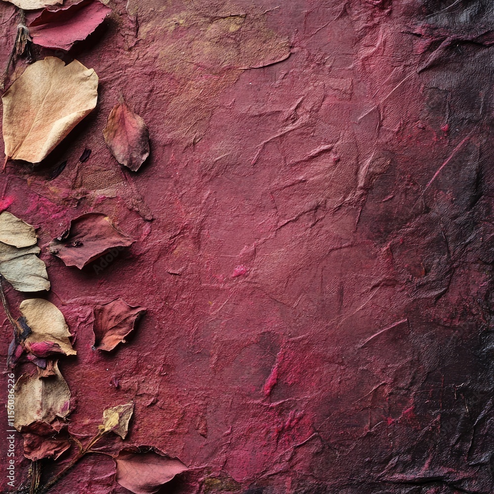 Fototapeta premium A red background with dried leaves on it