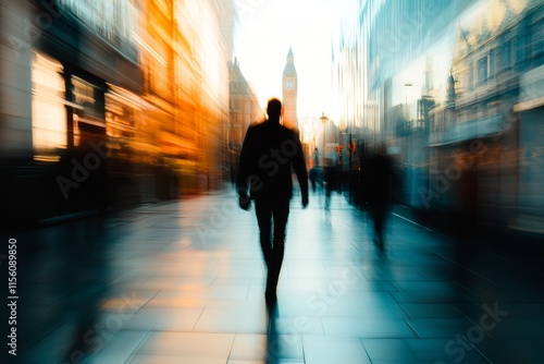 Stunning motion blur capture of human silhouette in london, embracing post modern artistic style photo