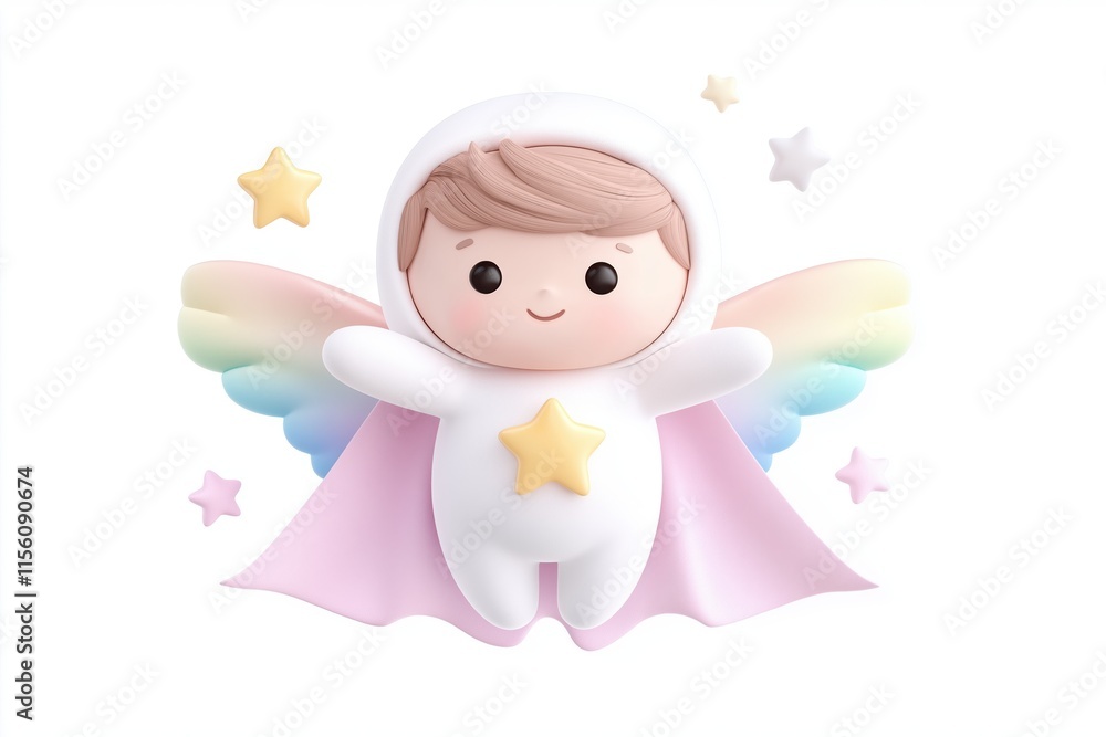 Cute cartoon character with rainbow wings and star accents in pastel colors Cute cartoon character with rainbow wings and star accents in pastel colors