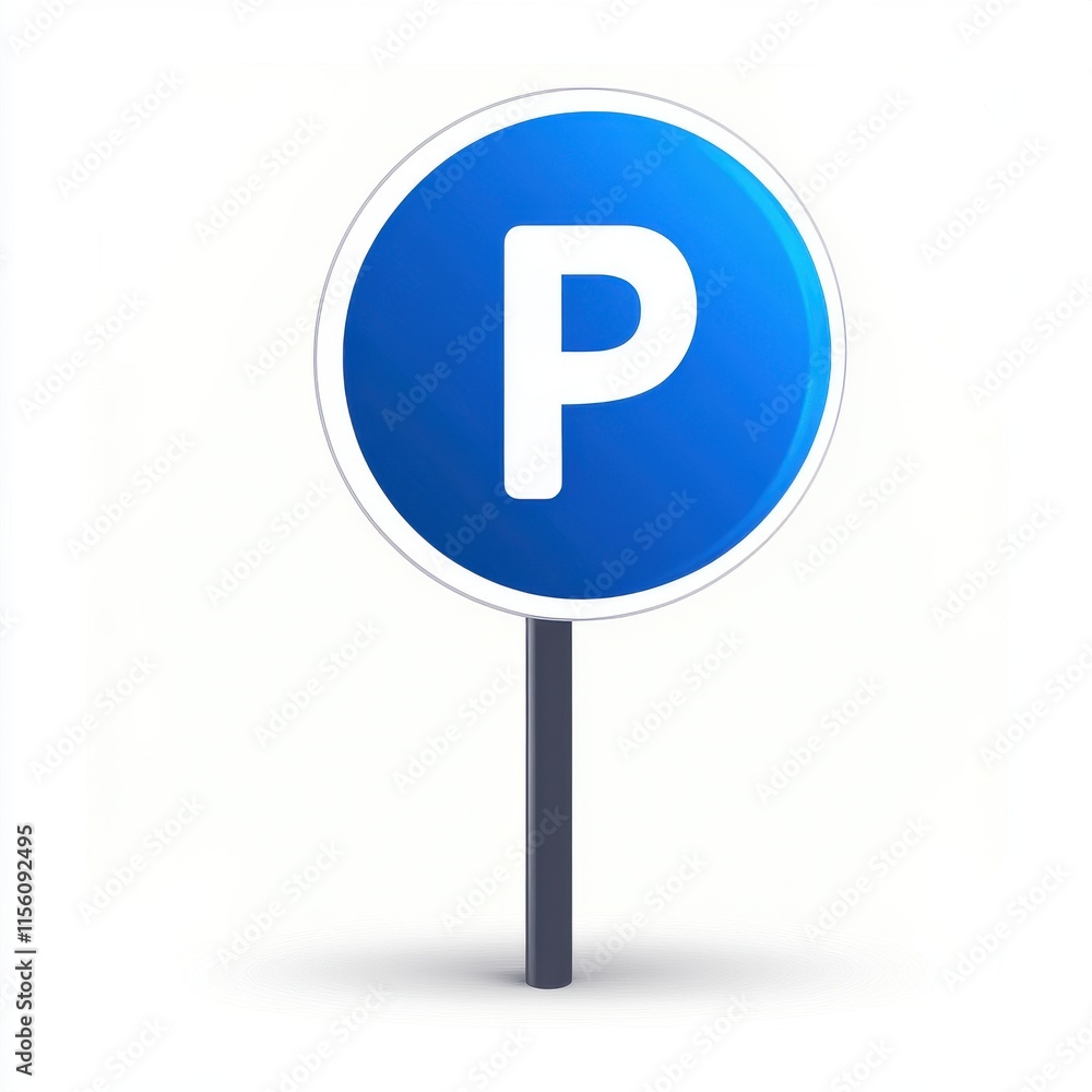 A circular blue parking sign with a prominent white 'P' symbol, signaling designated parking areas. A circular blue parking sign with a prominent white 'P' symbol, signaling designated parking areas.