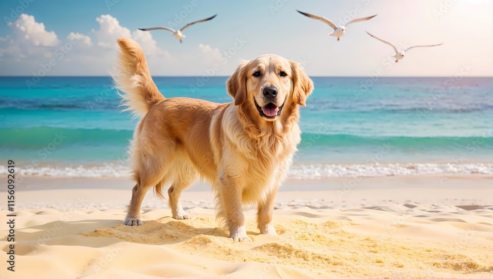 golden retriever dog on the beach golden retriever dog on the beach