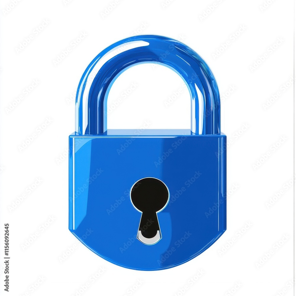 Bright blue padlock with a shiny surface, symbolizing security and protection. Bright blue padlock with a shiny surface, symbolizing security and protection.