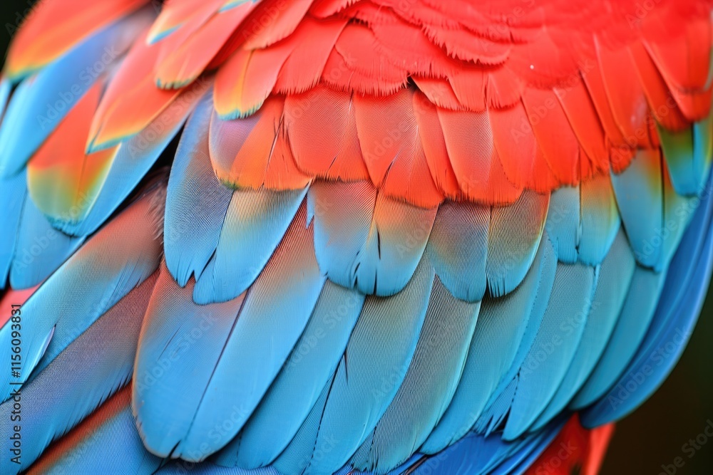 Fototapeta premium Exotic Parrot Feathers: Vibrant Red and Blue Plumage Textured Background