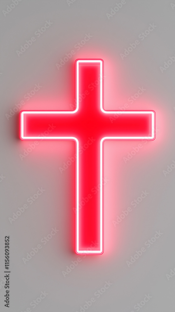 Obraz premium Red Neon Cross on Light Gray Background