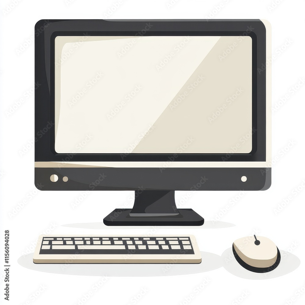 A modern computer setup featuring a sleek monitor, keyboard, and mouse on a clean white background. A modern computer setup featuring a sleek monitor, keyboard, and mouse on a clean white background.