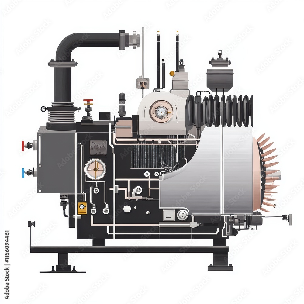 Fototapeta premium Detailed illustration of a mechanical engine showing intricate components and design elements.