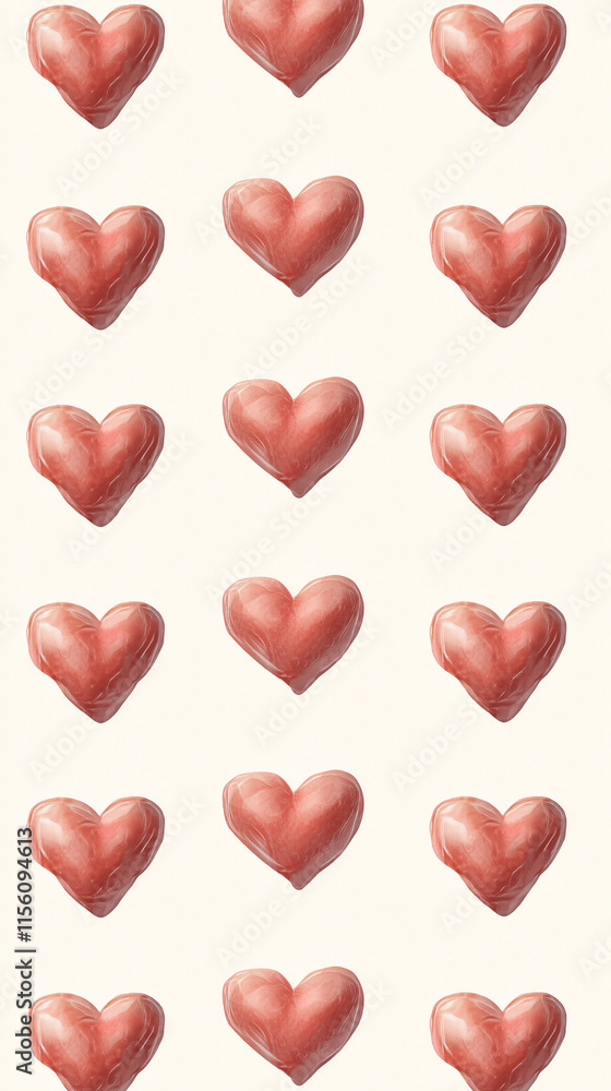 Repeating Pattern of Twenty-One Salmon-Pink Hearts Repeating Pattern of Twenty-One Salmon-Pink Hearts