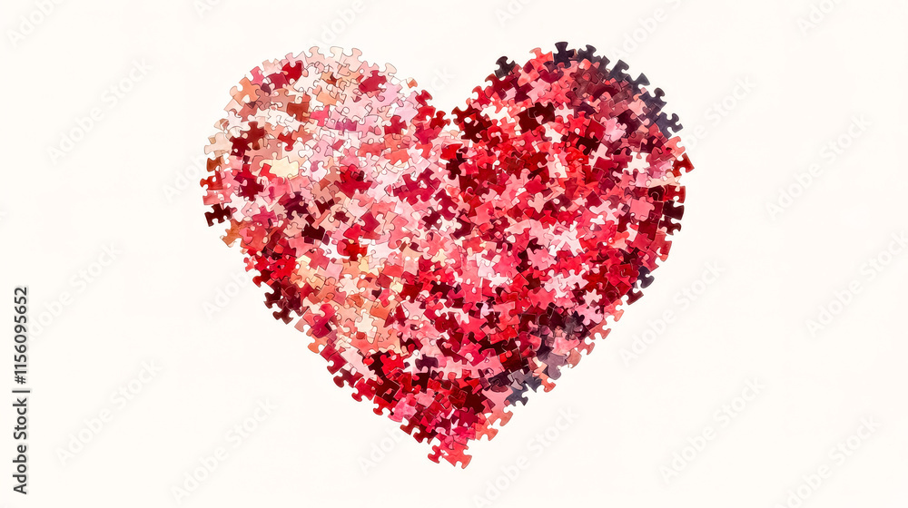 Red heart shape puzzle representing love and connection on white background Red heart shape puzzle representing love and connection on white background