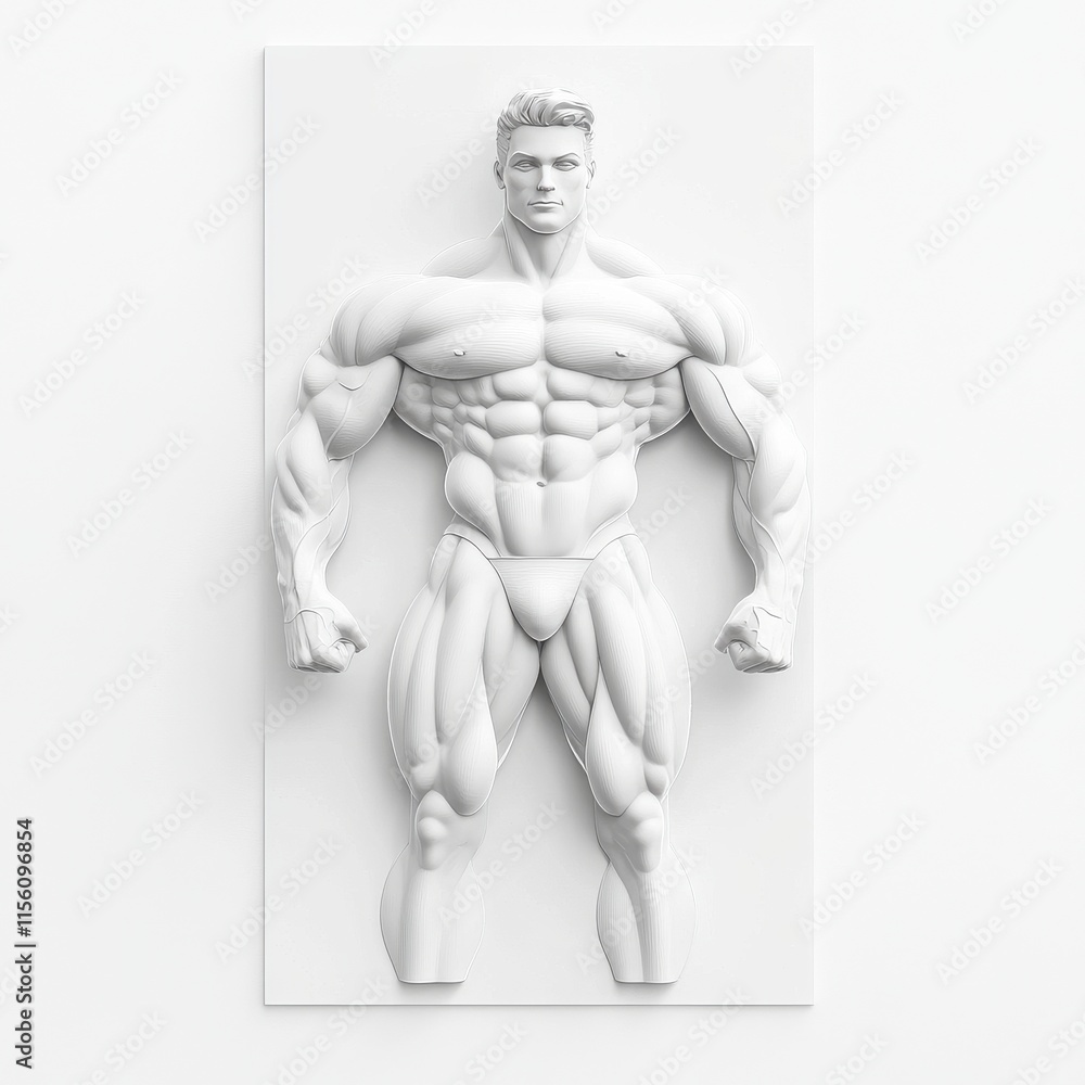 A muscular male figure rendered in white, showcasing an impressive physique with defined muscles and a strong pose. A muscular male figure rendered in white, showcasing an impressive physique with defined muscles and a strong pose.