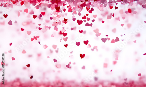 Hearts background, Valentine Day falling heart pink confetti