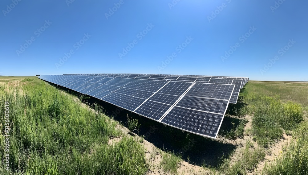 Solar Panels Array Green Field Blue Sky Renewable Energy Solar Panels Array Green Field Blue Sky Renewable Energy