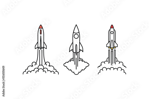 set of rocket blasting clip art free vector illustration on white background