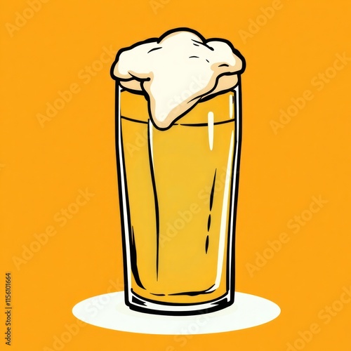 Cartoon illustration of frothy beer in a glass. Stylized and playful graphic design. Isolated image suitable for various products like apparel, merchandise or social media content. photo