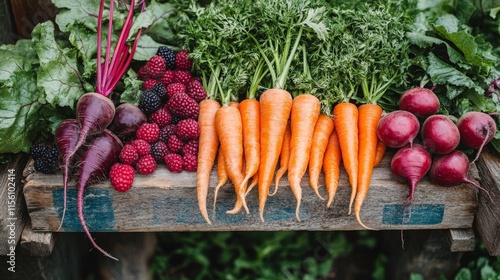 Fresh Beet and Carrot Juice on Rustic Wooden Table photo