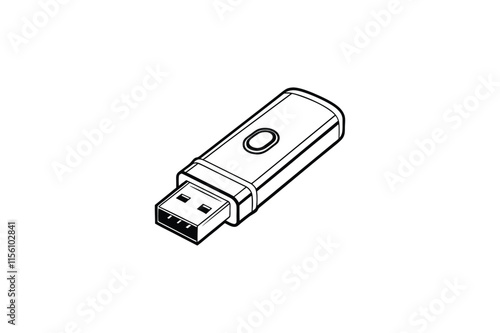 usb pen drive silhouette line art vector illustration on white background